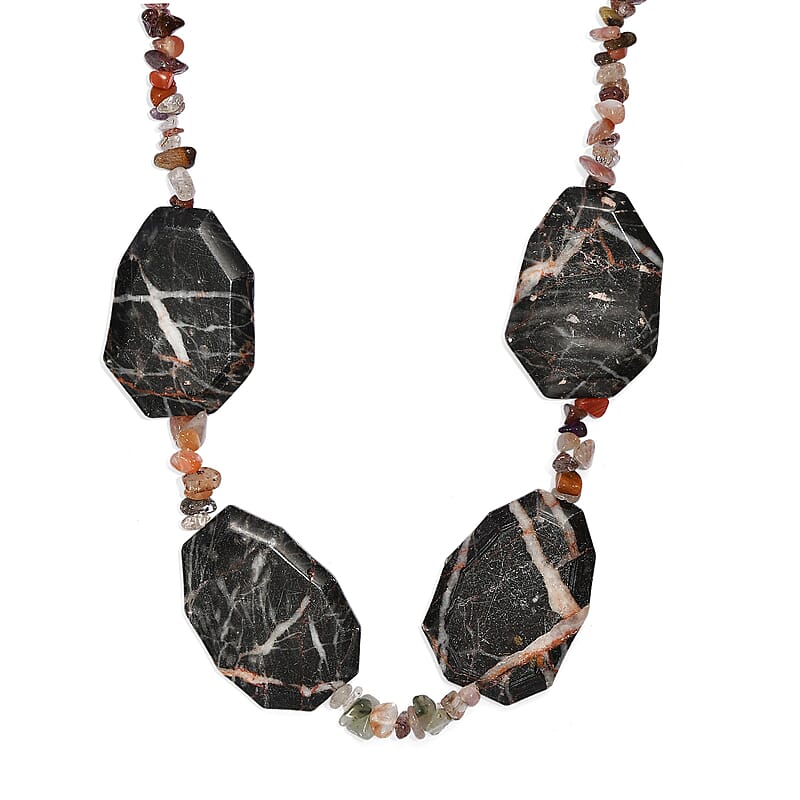 EverTrue Orange Matrix Jasper and Multi Rutilated Quartz 510.00 ctw Necklace in Platinum Bond 18 Inches