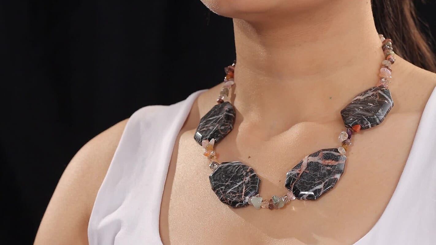 EverTrue Orange Matrix Jasper, Multi Rutilated Quartz Necklace (18 Inches) in Platinum Bond 510.00 ctw