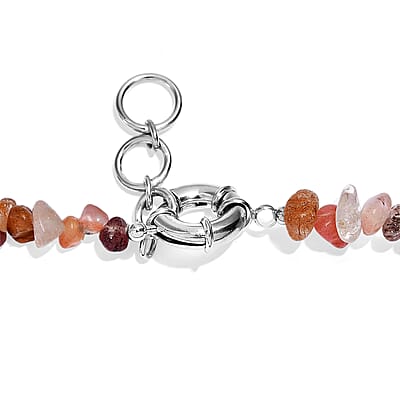 EverTrue Orange Matrix Jasper and Multi Rutilated Quartz 510.00 ctw Necklace in Platinum Bond 18 Inches