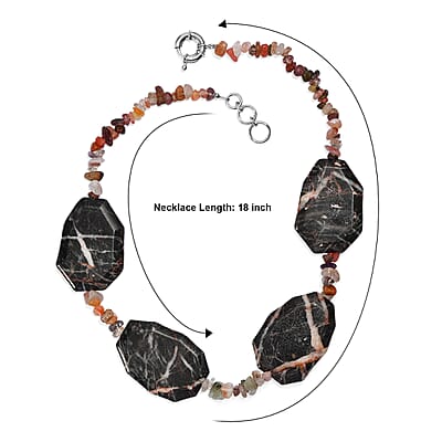 EverTrue Orange Matrix Jasper and Multi Rutilated Quartz 510.00 ctw Necklace in Platinum Bond 18 Inches