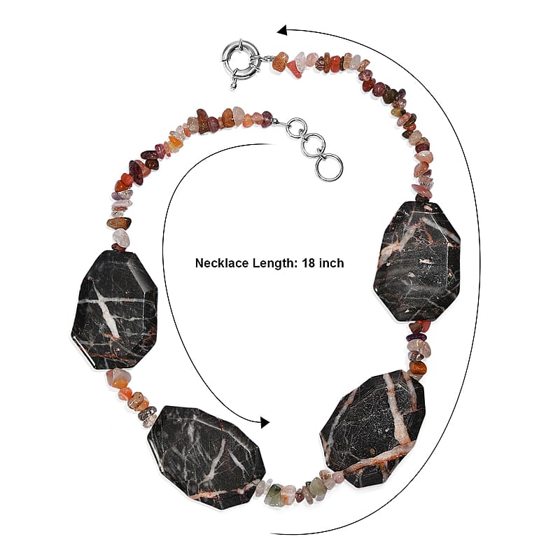 EverTrue Orange Matrix Jasper and Multi Rutilated Quartz 510.00 ctw Necklace in Platinum Bond 18 Inches