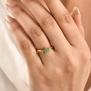 D'Joy Boyaca Colombian Emerald and Diamond 0.30 ctw Marquise Crown Ring in 18K Vermeil Yellow Gold Over Sterling Silver (Size 6.0)