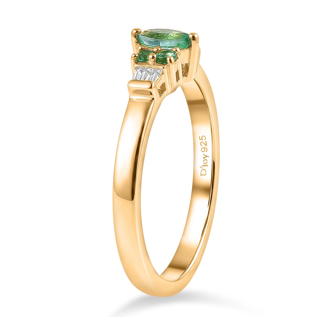 D'Joy Boyaca Colombian Emerald and Diamond 0.30 ctw Marquise Crown Ring in 18K Vermeil Yellow Gold Over Sterling Silver (Size 6.0) image number 3