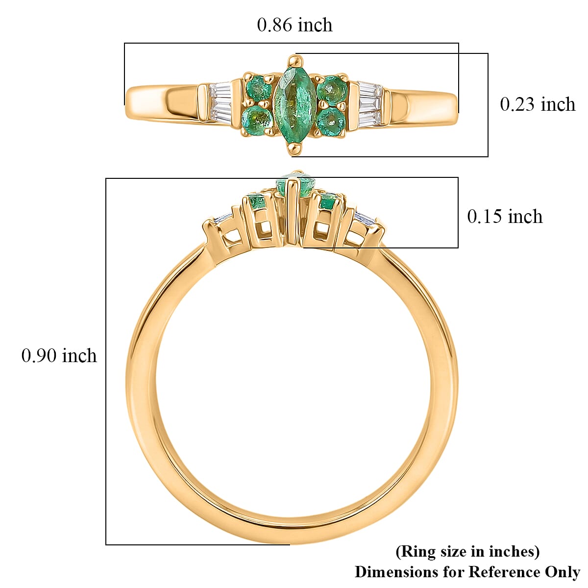 D'Joy Boyaca Colombian Emerald and Diamond 0.30 ctw Marquise Crown Ring in 18K Vermeil Yellow Gold Over Sterling Silver (Size 6.0)