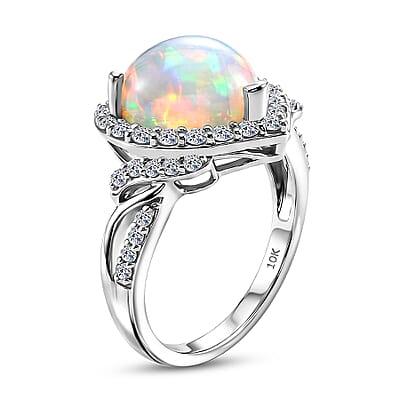 Certified & Appraised AAA Ethiopian Welo Opal and Luxuriant Lab Grown Diamond G-H SI 3.10 ctw Ring in 10K White Gold (Size  5.0)