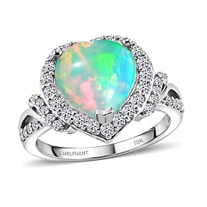 Certified & Appraised AAA Ethiopian Welo Opal and Luxuriant Lab Grown Diamond G-H SI 3.10 ctw Ring in 10K White Gold (Size  7.0)