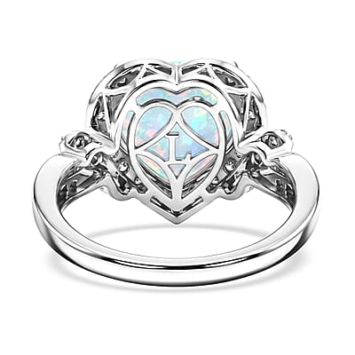 Certified & Appraised AAA Ethiopian Welo Opal and Luxuriant Lab Grown Diamond G-H SI 3.10 ctw Ring in 10K White Gold (Size 9.0)