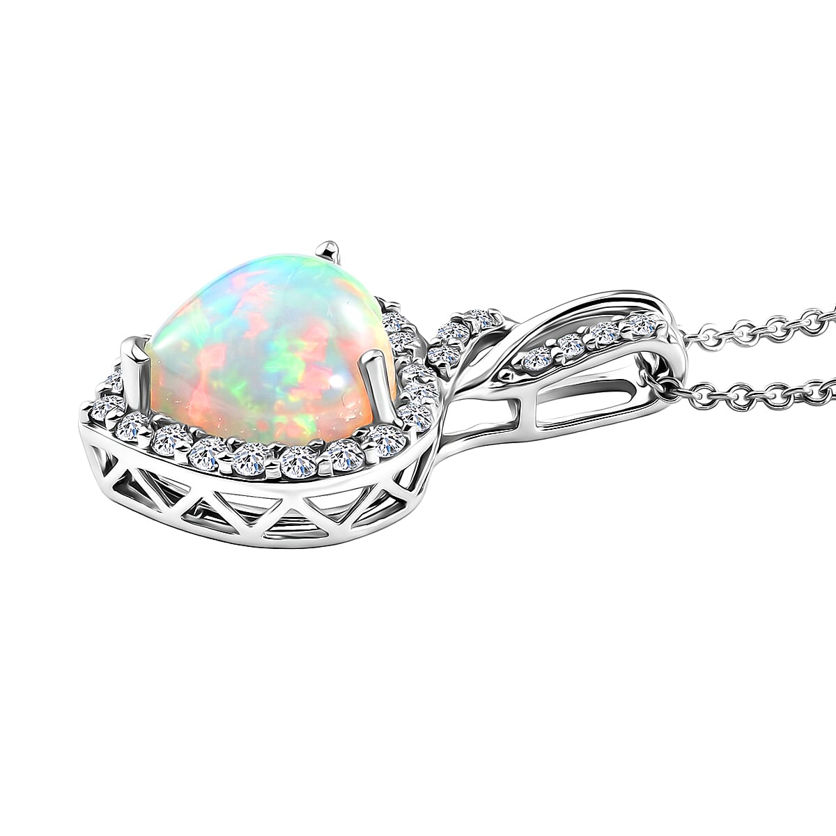Luxuriant 10K White Gold  AAA   Ethiopian Opal ,  Lab Grown Diamond  GH, SI Heart Pendant ,  Gold Wt. 2 g 2.77 ctw