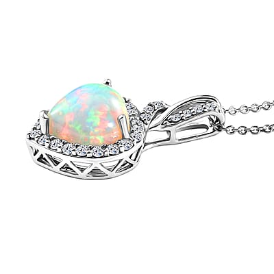 Luxuriant 10K White Gold  AAA   Ethiopian Opal ,  Lab Grown Diamond  GH, SI Heart Pendant ,  Gold Wt. 2 g 2.77 ctw
