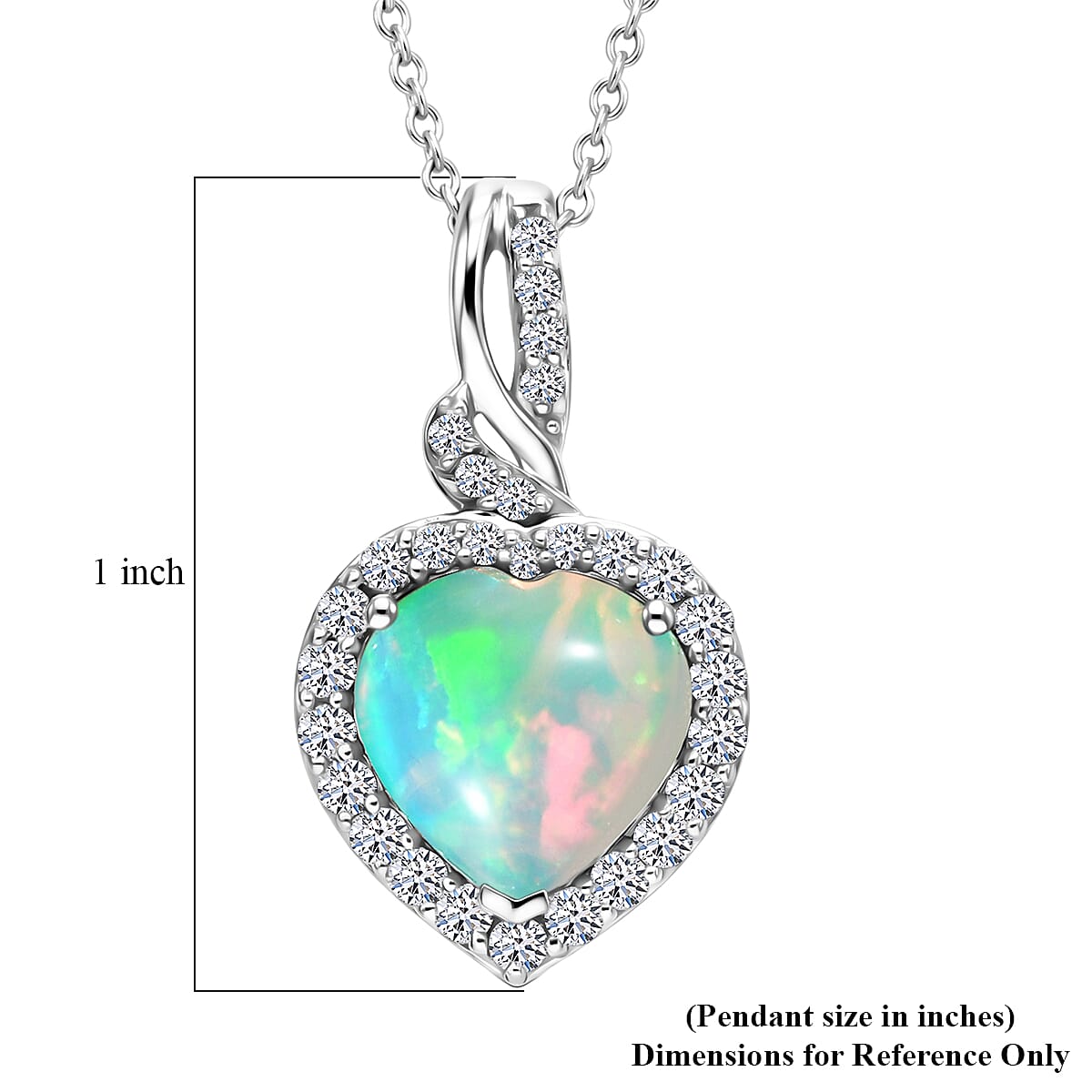 Luxuriant 10K White Gold  AAA   Ethiopian Opal ,  Lab Grown Diamond  GH, SI Heart Pendant ,  Gold Wt. 2 g 2.77 ctw
