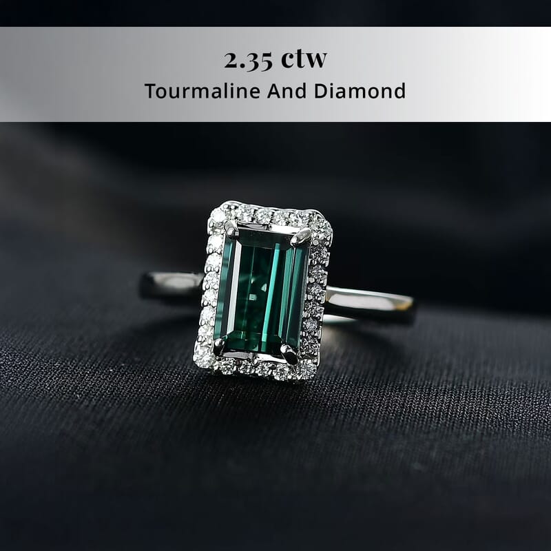 Certified & Appraised Rhapsody AAAA Pirineu Lagoon Tourmaline and Diamond E-F VS 2.35 ctw Ring in 950 Platinum (Size 10.0) 5.80 Grams