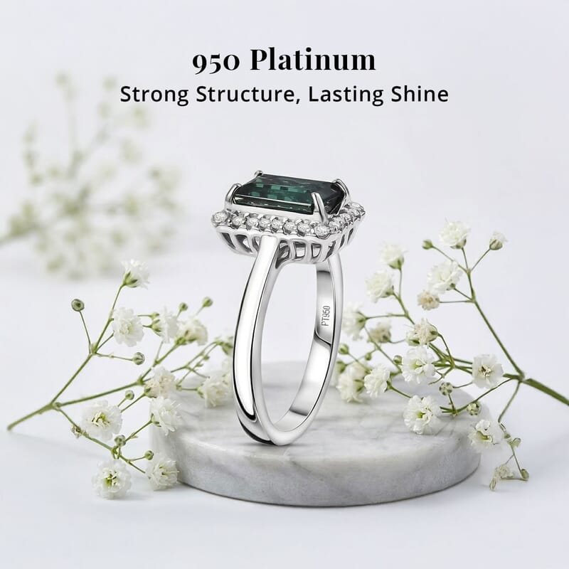 Certified & Appraised Rhapsody AAAA Pirineu Lagoon Tourmaline and Diamond E-F VS 2.35 ctw Ring in 950 Platinum (Size 10.0) 5.80 Grams