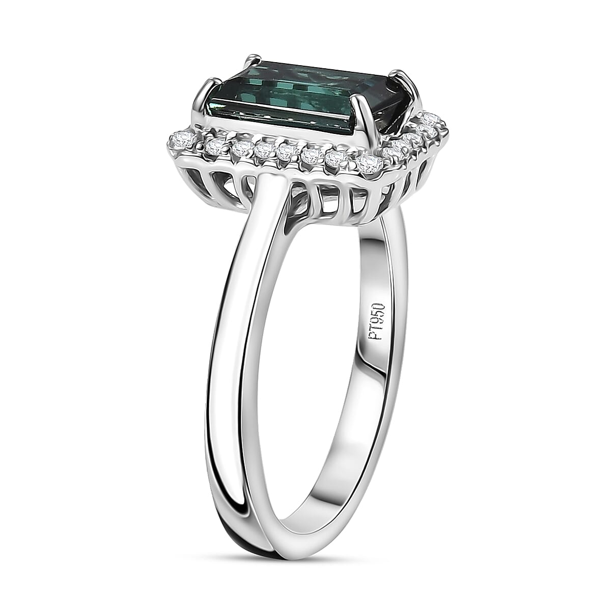 Certified & Appraised Rhapsody AAAA Pirineu Lagoon Tourmaline and Diamond E-F VS 2.35 ctw Ring in 950 Platinum (Size 6.0) 5.80 Grams image number 3