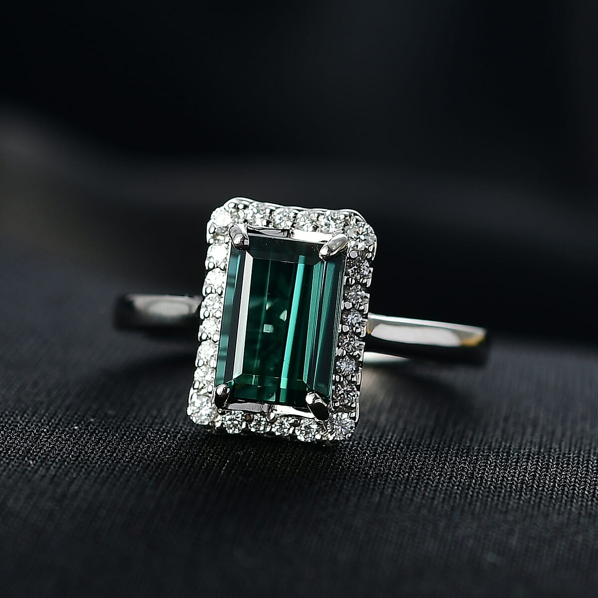 Certified & Appraised Rhapsody AAAA Pirineu Lagoon Tourmaline and Diamond E-F VS 2.35 ctw Ring in 950 Platinum (Size 9.0) 5.80 Grams image number 1