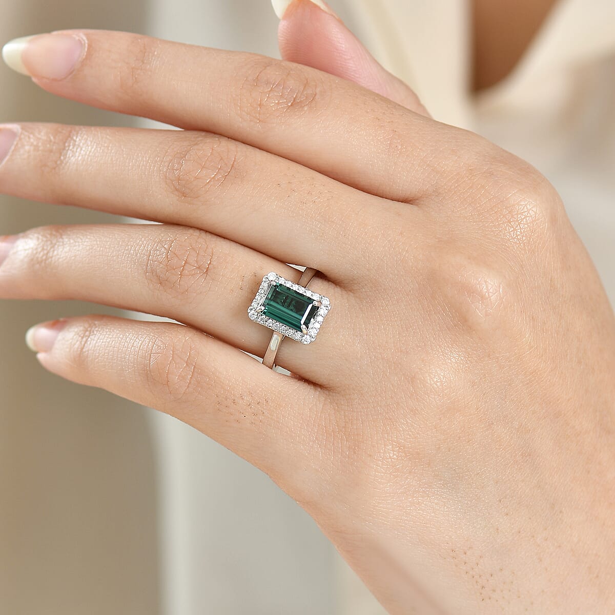 Certified & Appraised Rhapsody AAAA Pirineu Lagoon Tourmaline and Diamond E-F VS 2.35 ctw Ring in 950 Platinum (Size 9.0) 5.80 Grams image number 2