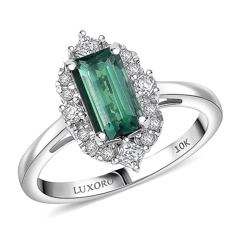 Certified & Appraised Luxoro AAA Pirineu Lagoon Tourmaline and Diamond I2 1.50 ctw Ring in 10K White Gold (Size 10.0)