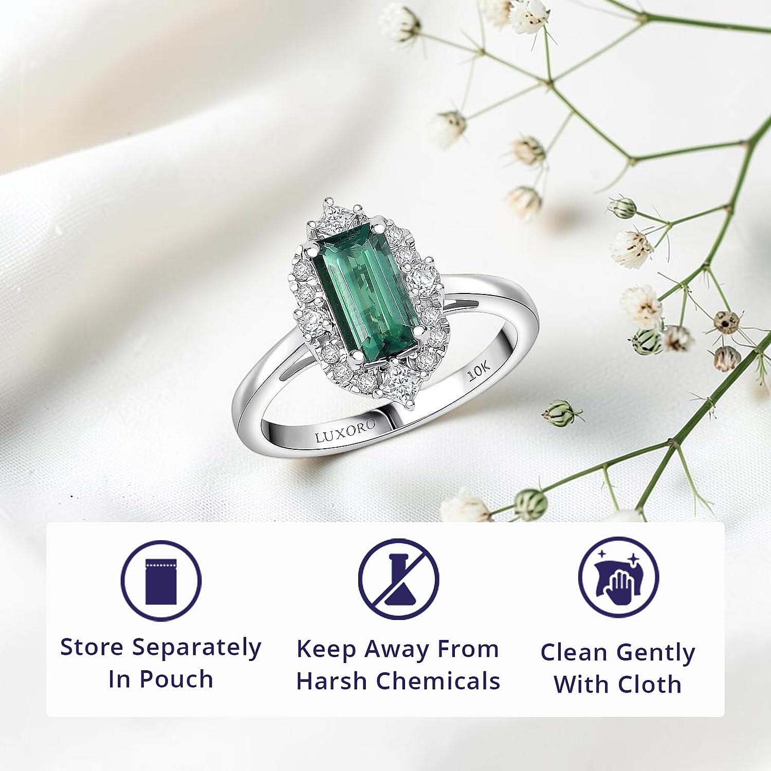 Certified & Appraised Luxoro AAA Pirineu Lagoon Tourmaline and Diamond I2 1.50 ctw Ring in 10K White Gold (Size 10.0)
