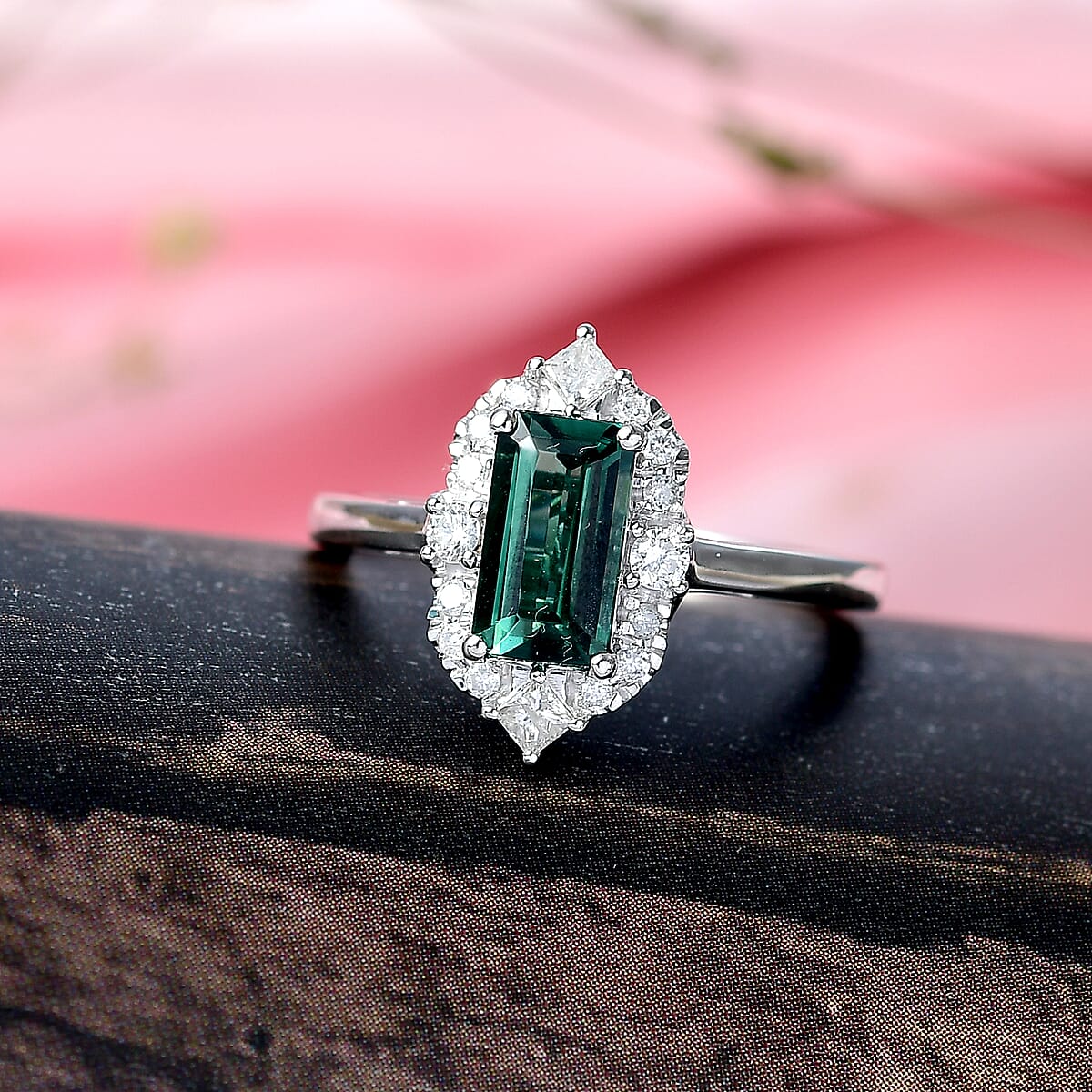 Certified & Appraised Luxoro AAA Pirineu Lagoon Tourmaline and Diamond I2 1.50 ctw Ring in 10K White Gold (Size 9.0) image number 1