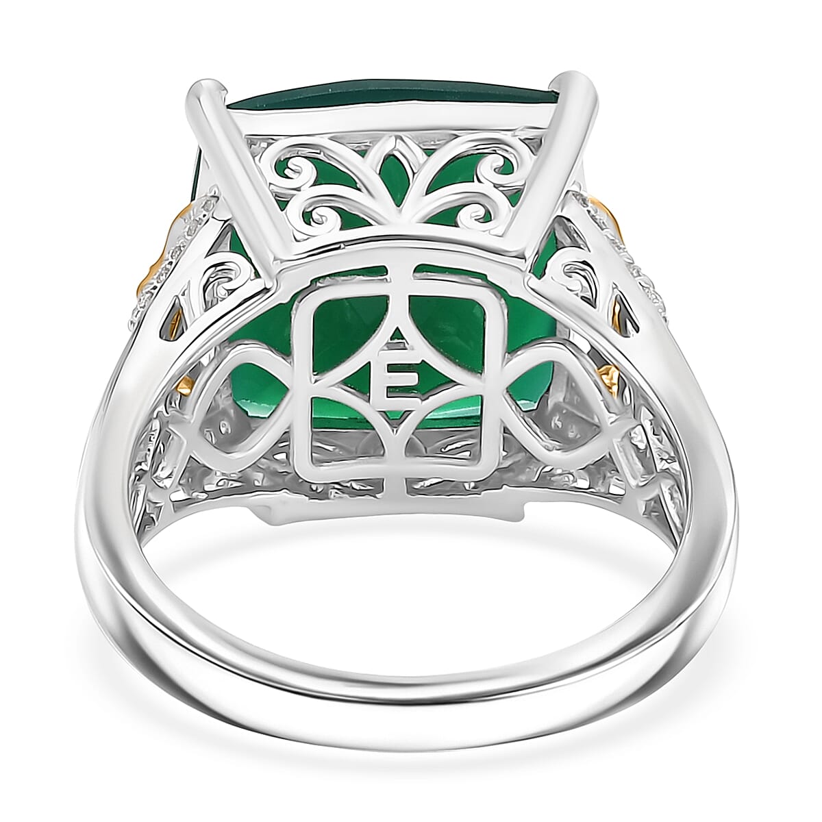 EverTrue Verde Onyx and White Zircon 11.65 ctw Solitaire Ring in 18K YG Plated and Platinum Bond (Size 10.0) image number 4