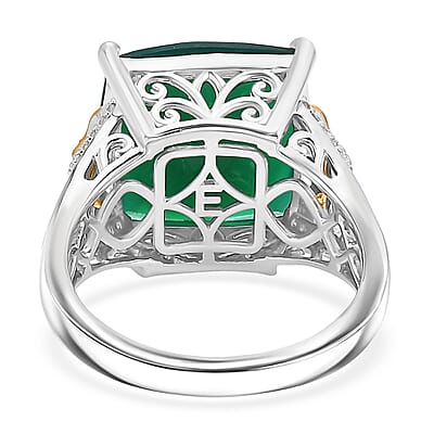 EverTrue Verde Onyx and White Zircon 11.65 ctw Wild Green Ring in 18K YG Plated and Platinum Bond (Size 11.0)