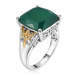 EverTrue Verde Onyx and White Zircon 11.65 ctw Wild Green Ring in 18K YG Plated and Platinum Bond (Size 6.0)