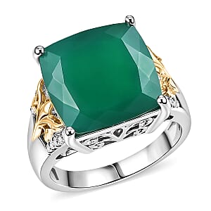 EverTrue Verde Onyx and White Zircon 11.65 ctw Wild Green Ring in 18K YG Plated and Platinum Bond (Size 9.0)