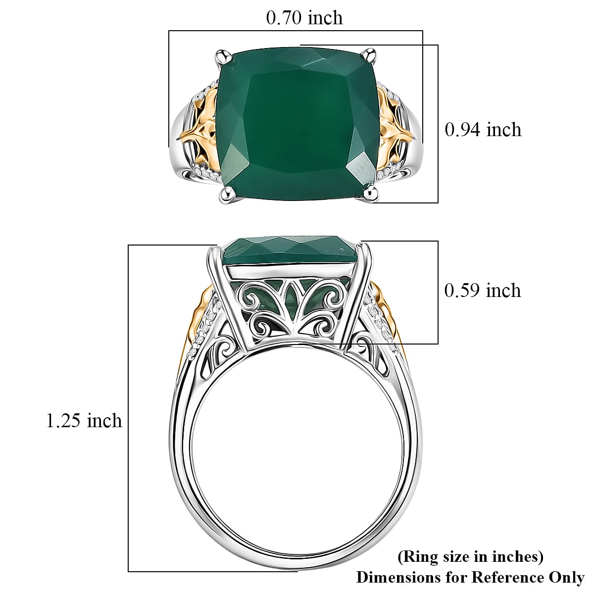 EverTrue Verde Onyx and White Zircon 11.65 ctw Wild Green Ring in 18K YG Plated and Platinum Bond (Size 9.0) image number 5