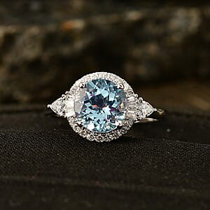Certified & Appraised Luxuriant 10K White Gold AAA Mangoro Aquamarine, Lab Grown Diamond (GH, SI) Ring (Size 10.0) 2.89 ctw
