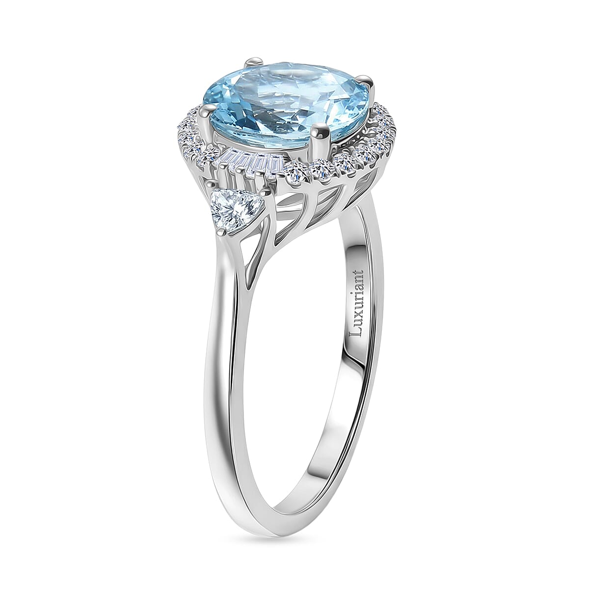 Certified & Appraised Luxuriant 10K White Gold AAA Mangoro Aquamarine, Lab Grown Diamond (GH, SI) Ring (Size 10.0) 2.89 ctw image number 3