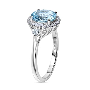 Certified & Appraised Luxuriant 10K White Gold AAA Mangoro Aquamarine, Lab Grown Diamond (GH, SI) Ring (Size 10.0) 2.89 ctw