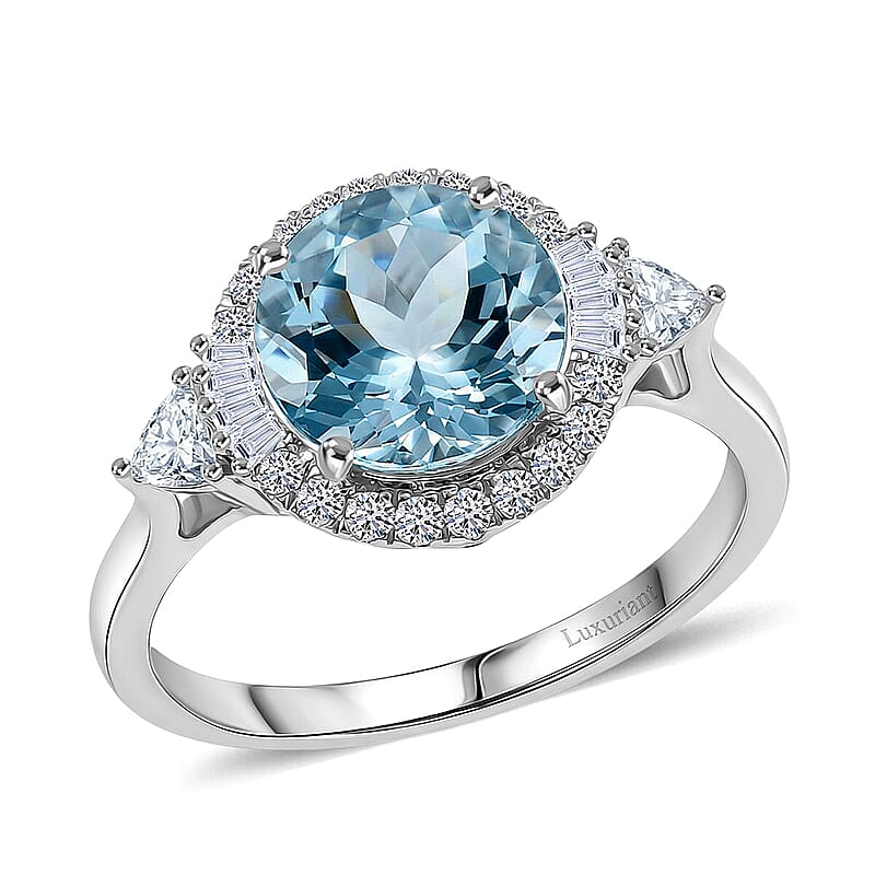 Certified & Appraised AAA Mangoro Aquamarine and Luxuriant Lab Grown Diamond G-H SI 2.89 ctw Ring in 10K White Gold (Size 12.0)