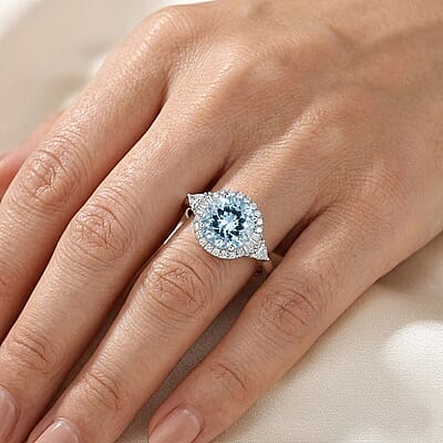Certified & Appraised AAA Mangoro Aquamarine and Luxuriant Lab Grown Diamond G-H SI 2.89 ctw Ring in 10K White Gold (Size 12.0)