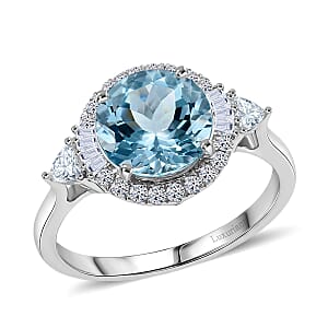 Certified & Appraised Luxuriant 10K White Gold AAA Mangoro Aquamarine, Lab Grown Diamond (GH, SI) Ring (Size 9.0) 2.89 ctw