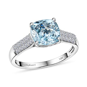 Certified & Appraised AAA Mangoro Aquamarine and Luxuriant Lab Grown Diamond G-H SI 3.06 ctw Ring in 10K White Gold (Size 10.0) (Del. in 7-10 Days)
