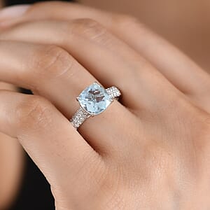 Certified & Appraised AAA Mangoro Aquamarine and Luxuriant Lab Grown Diamond G-H SI 3.06 ctw Ring in 10K White Gold (Size 10.0) (Del. in 7-10 Days)