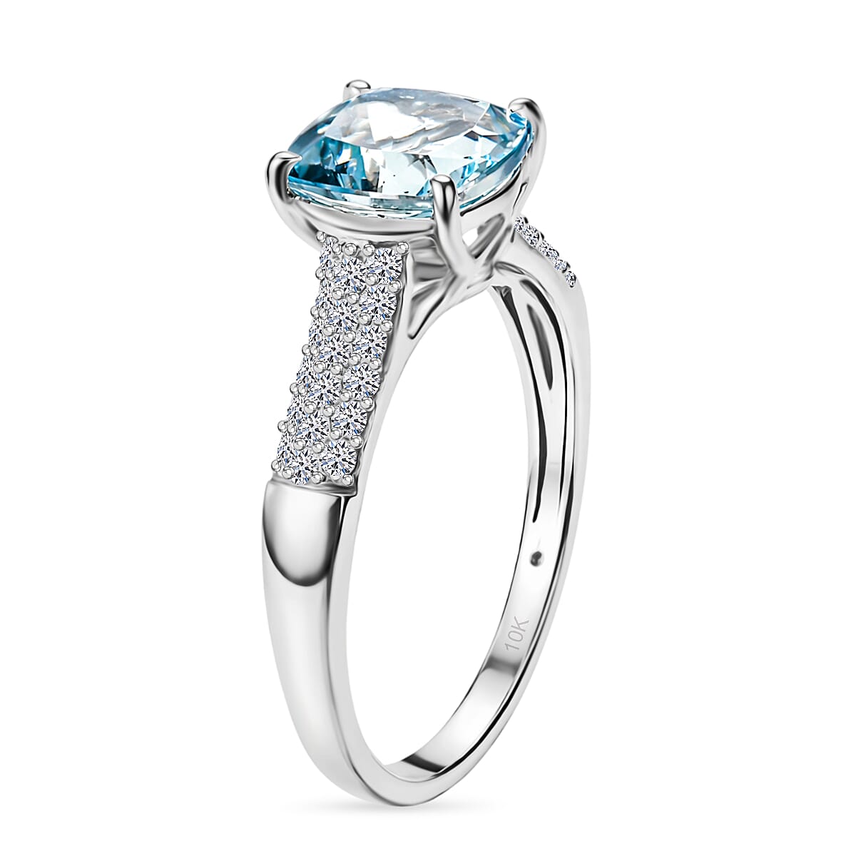 Certified & Appraised AAA Mangoro Aquamarine and Luxuriant Lab Grown Diamond G-H SI 3.06 ctw Ring in 10K White Gold (Size 10.0) (Del. in 7-10 Days) image number 3