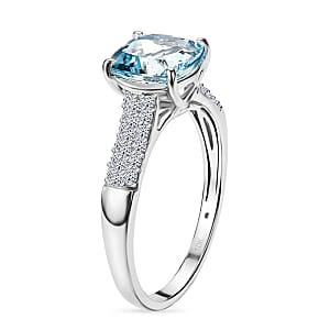 Certified & Appraised AAA Mangoro Aquamarine and Luxuriant Lab Grown Diamond G-H SI 3.06 ctw Ring in 10K White Gold (Size 10.0) (Del. in 7-10 Days)