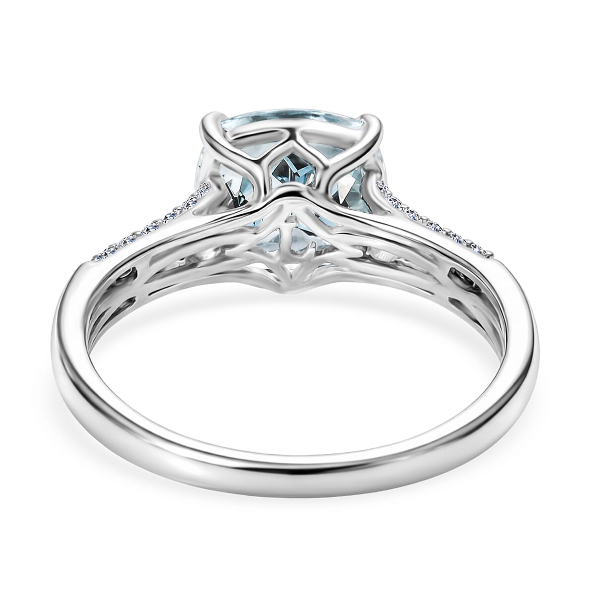 Certified & Appraised AAA Mangoro Aquamarine and Luxuriant Lab Grown Diamond G-H SI 3.06 ctw Ring in 10K White Gold (Size 10.0) (Del. in 7-10 Days) image number 4