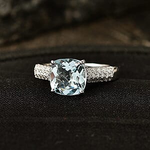 Certified & Appraised AAA Mangoro Aquamarine and Luxuriant Lab Grown Diamond G-H SI 3.06 ctw Ring in 10K White Gold (Size 11.0)