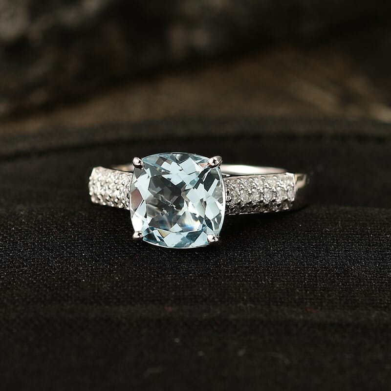 Certified & Appraised AAA Mangoro Aquamarine and Luxuriant Lab Grown Diamond G-H SI 3.06 ctw Ring in 10K White Gold (Size 7.0)