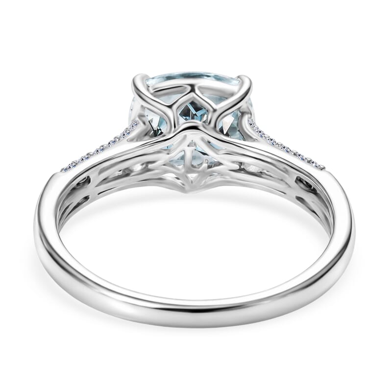 Certified & Appraised AAA Mangoro Aquamarine and Luxuriant Lab Grown Diamond G-H SI 3.06 ctw Ring in 10K White Gold (Size 7.0)