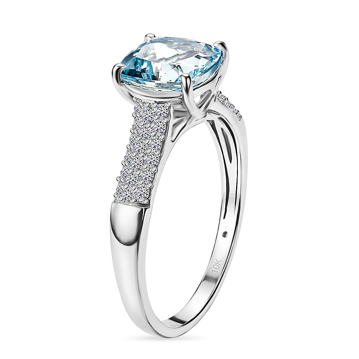 Certified & Appraised AAA Mangoro Aquamarine and Luxuriant Lab Grown Diamond G-H SI 3.06 ctw Ring in 10K White Gold (Size 8.50) image number 3