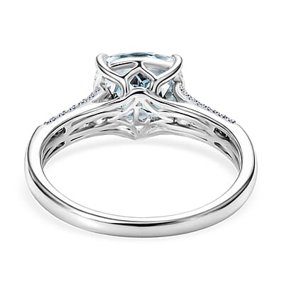 Certified & Appraised AAA Mangoro Aquamarine and Luxuriant Lab Grown Diamond G-H SI 3.06 ctw Ring in 10K White Gold (Size 9.0)