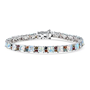 D'Joy Premium Asscher Cut Ethiopian Welo Opal and Multi Tourmaline 10.15 ctw Firelight Bracelet in Rhodium Over Sterling Silver (7.25 In) (Del. In 8-10 Days)