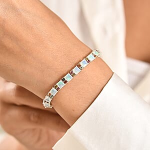 D'Joy Premium Asscher Cut Ethiopian Welo Opal and Multi Tourmaline 10.15 ctw Firelight Bracelet in Rhodium Over Sterling Silver (7.25 In) (Del. In 8-10 Days)