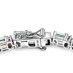 D'Joy Premium Asscher Cut Ethiopian Welo Opal and Multi Tourmaline 10.15 ctw Firelight Bracelet in Rhodium Over Sterling Silver (7.25 In) (Del. In 8-10 Days)