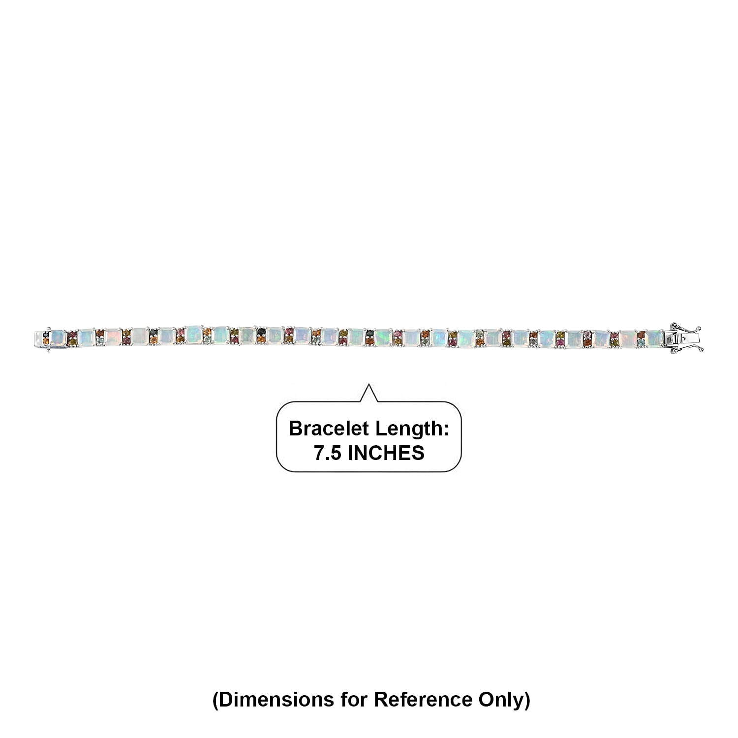 D'Joy Premium Asscher Cut Ethiopian Welo Opal and Multi Tourmaline 13.00 ctw Firelight Bracelet in Rhodium Over Sterling Silver (7.25 In)