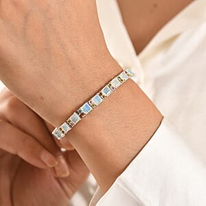 D'Joy Premium Asscher Cut Ethiopian Welo Opal and Multi Tourmaline 12.00 ctw Firelight Bracelet in Rhodium Over Sterling Silver (6.50 In)