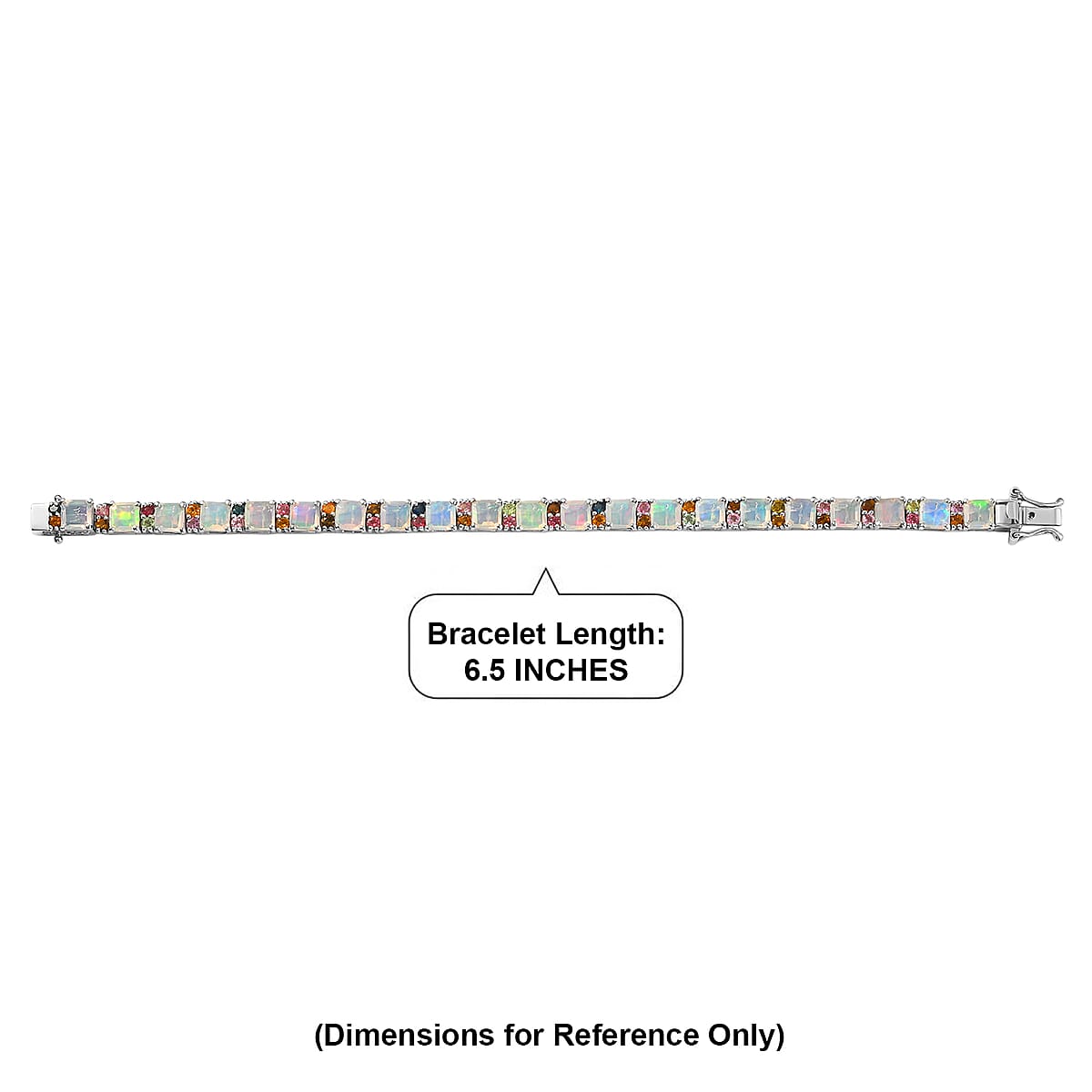D'Joy Premium Asscher Cut Ethiopian Welo Opal and Multi Tourmaline 12.00 ctw Firelight Bracelet in Rhodium Over Sterling Silver (6.50 In) image number 4