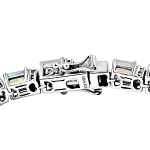 D'Joy Premium Asscher Cut Ethiopian Welo Opal and Multi Tourmaline 14.20 ctw Firelight Bracelet in Rhodium Over Sterling Silver (8.00 In)
